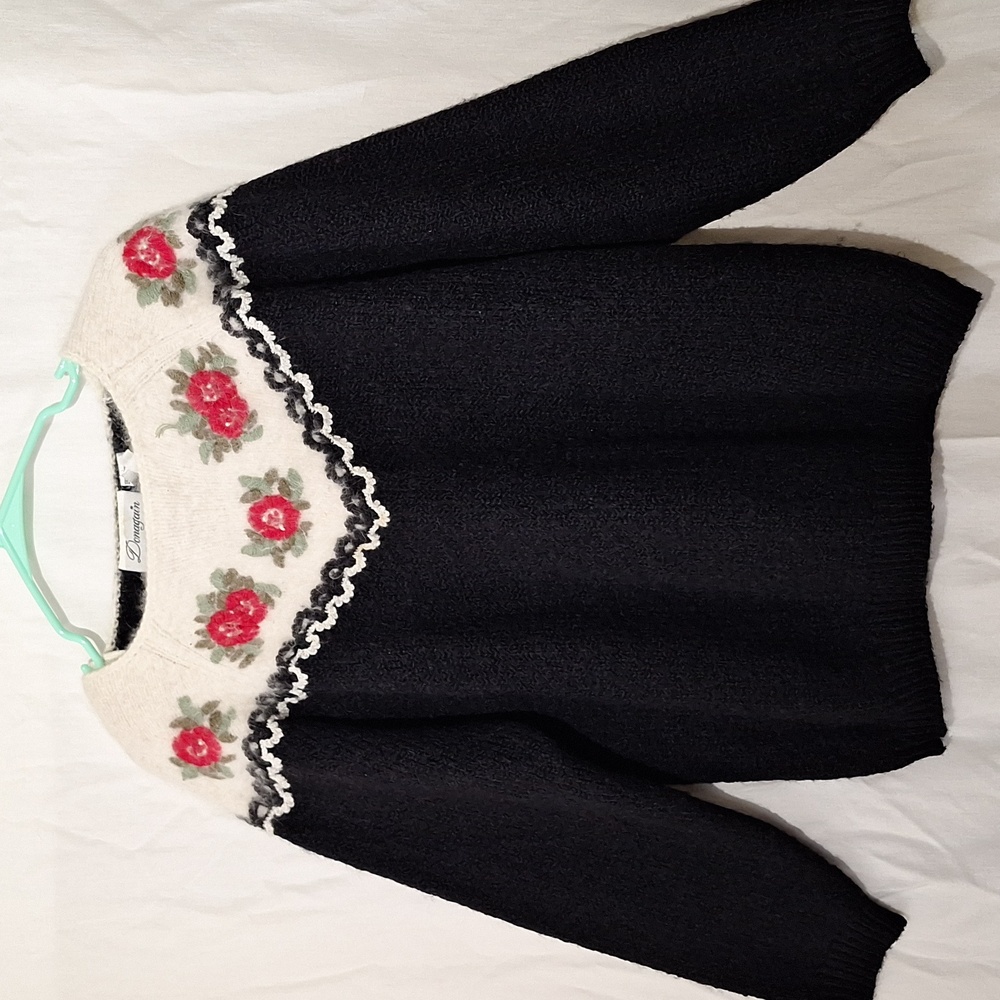 Vintage Angora Wool Knit Sweater Embroidered, Donagain